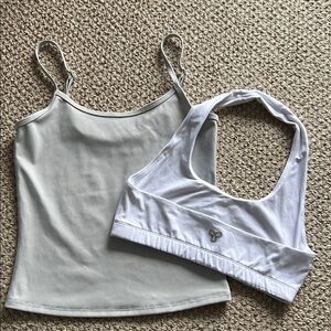 Golden Light Gray Tank & White Sports Bra Set